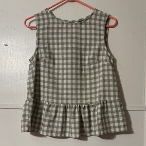 SHEIN Green and White Checkered Ruffle Top